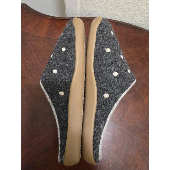 Pure wool Comfort Women's Gray Polka Dot Wool Slippers Rubber Soles Size 6 - Picture 6 of 10